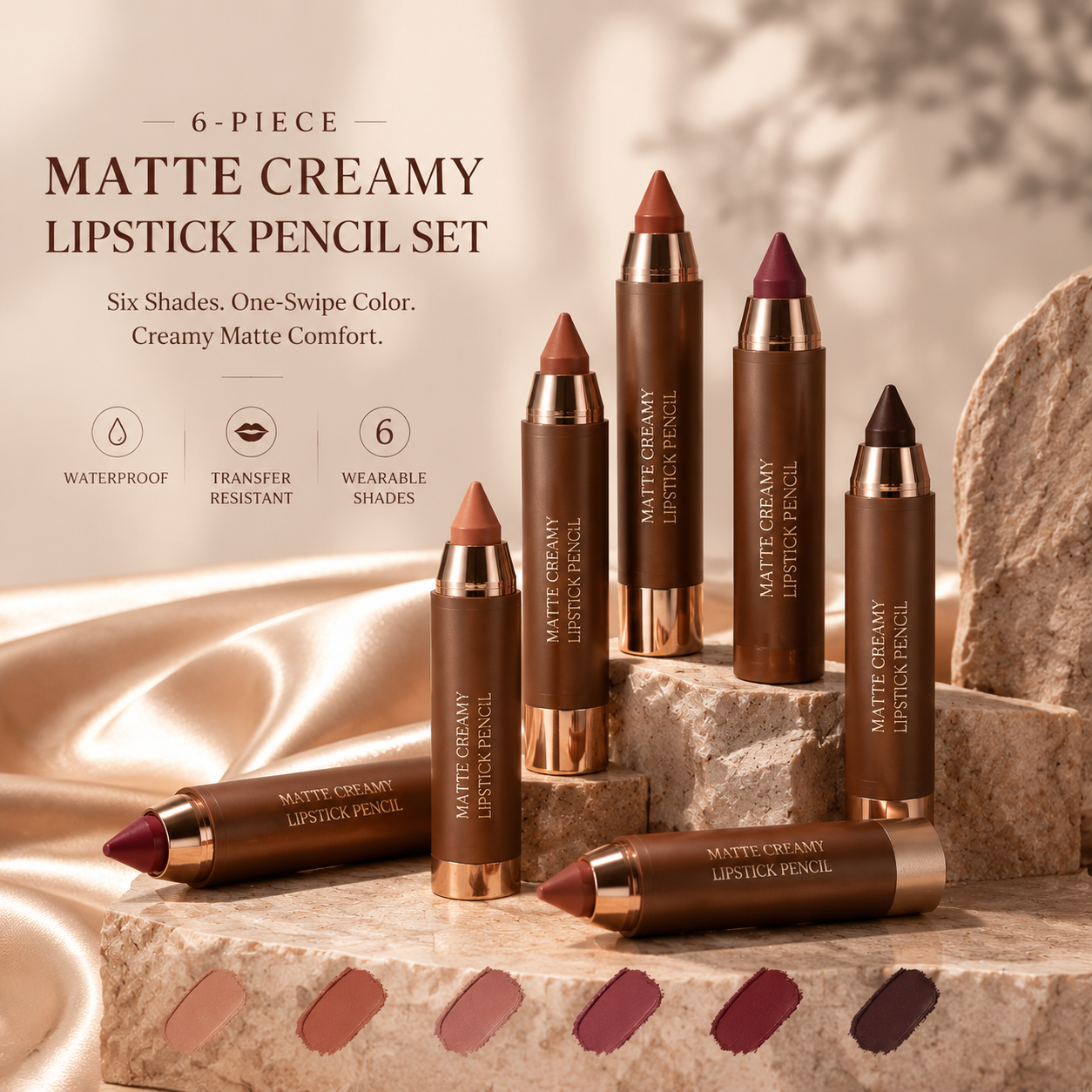 6-Piece Matte Creamy Lipstick Pencil Set